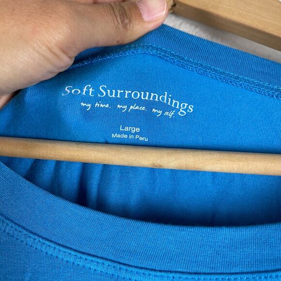 Soft Surroundings Modal Tunic Top Womens Large Blue Long Sleeve Stretchy Button - Picture 6 of 11